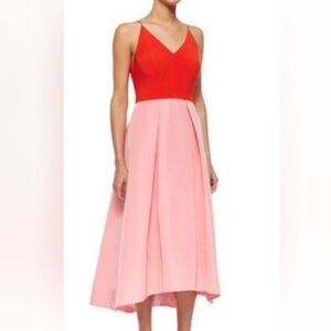 Phoebe sleeveless v-neck fit/flare dress. Orange top Pink taffeta skirt size 10